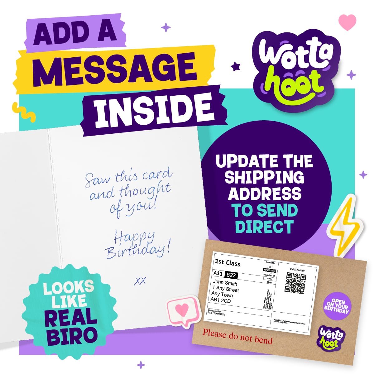 Add a Message inside your card for free and send direct.