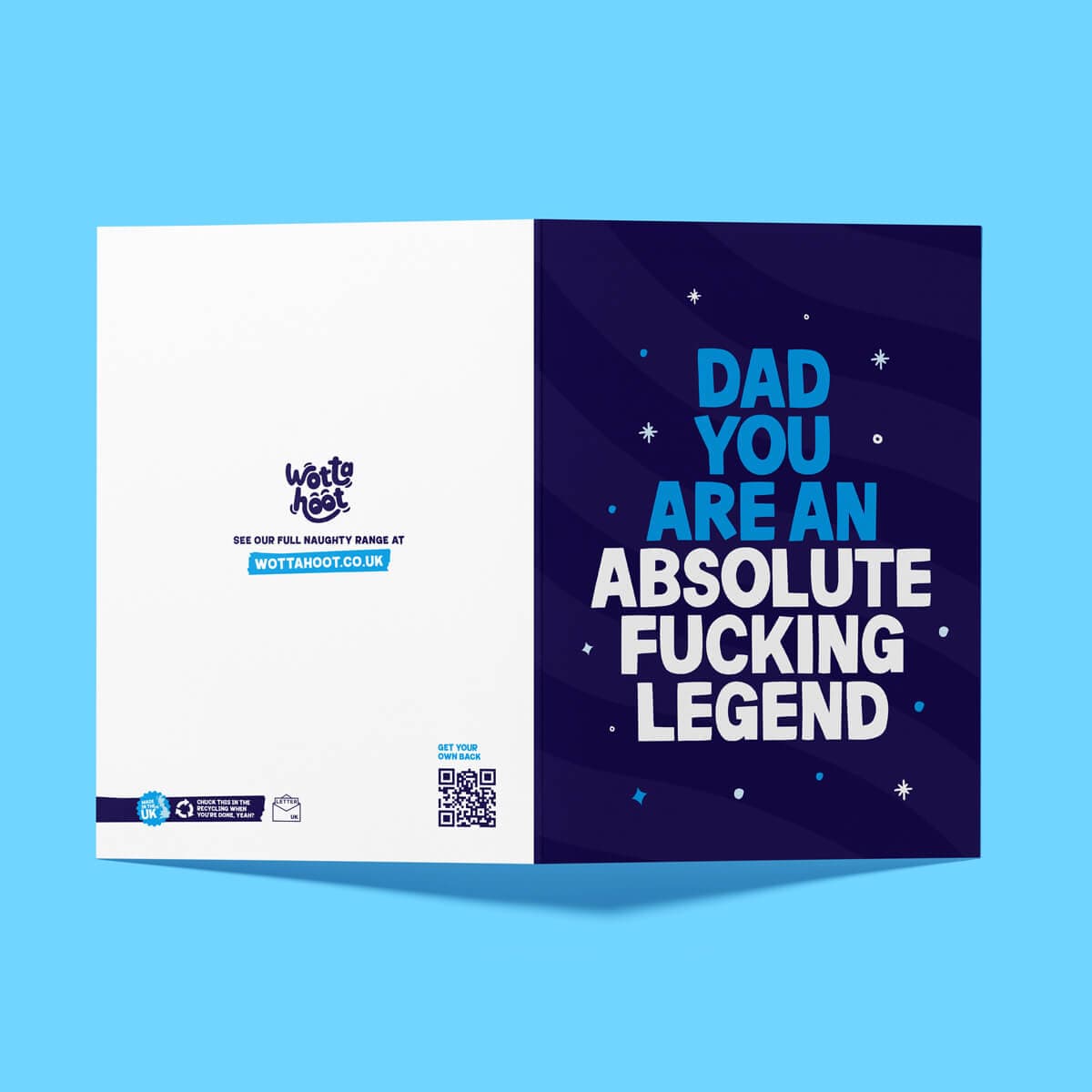 Close-up of the paternal appreciation text on premium gloss card with dark blue design