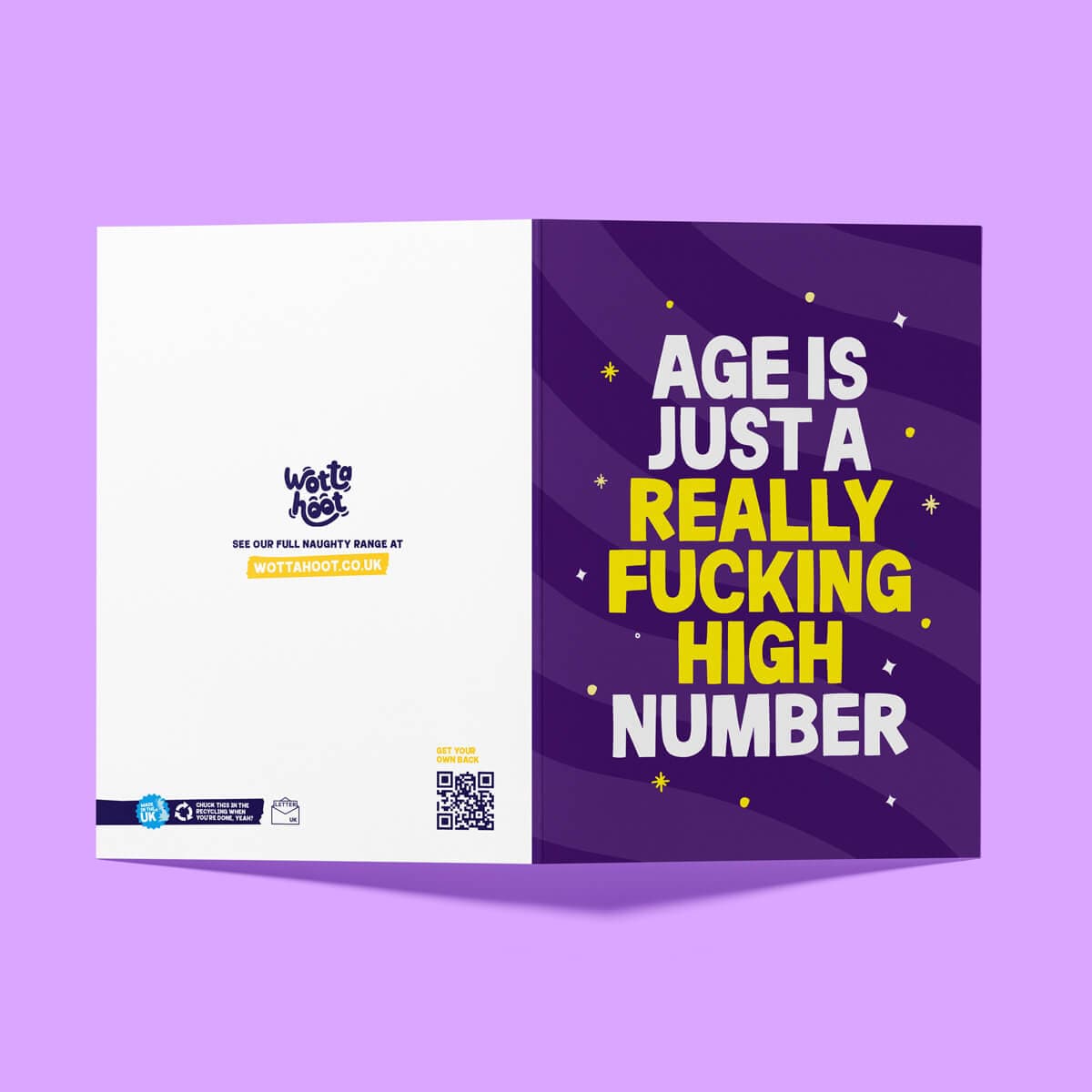 Purple rude birthday card with humorous text on a purple background