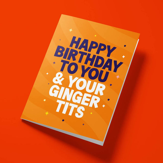 Close-up of the cheeky ginger-themed text on premium gloss card