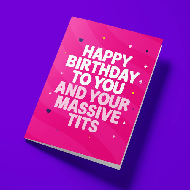 Close-up of the cheeky text on premium gloss card with vibrant pink background