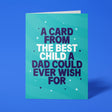 Funny Father's Day card reading 'A Card From The Best Child A Dad Could Ever Wish For' — teal background, bold block text — Wottahoot