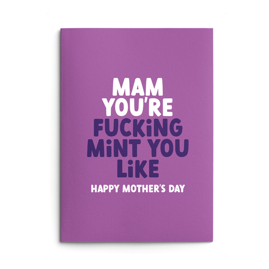 Mam Mother's Day Card text reads "Mam you're fucking mint you like Happy Mother's Day"