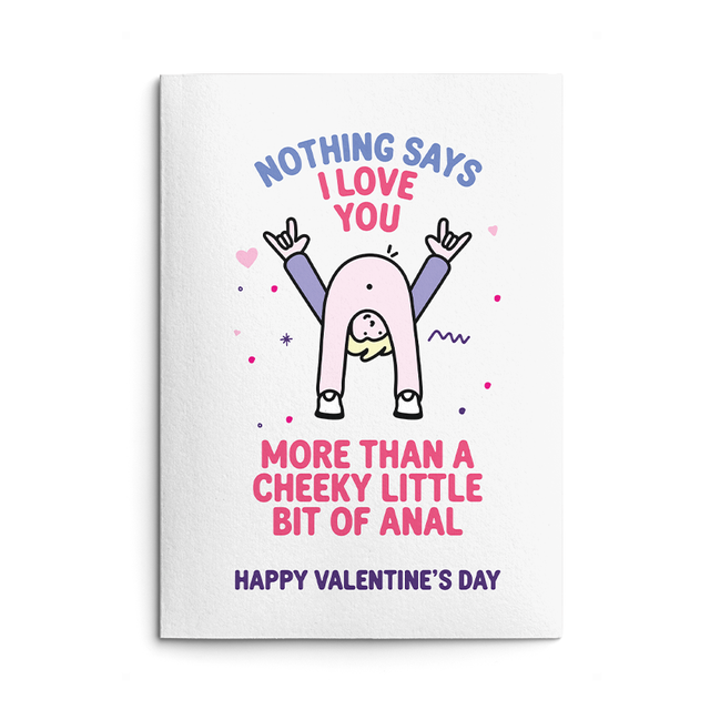 Rude Valentine's Day Card. Text reads "Nothing says I love you more than a cheeky little bit of anal. Happy Valentine's Day"