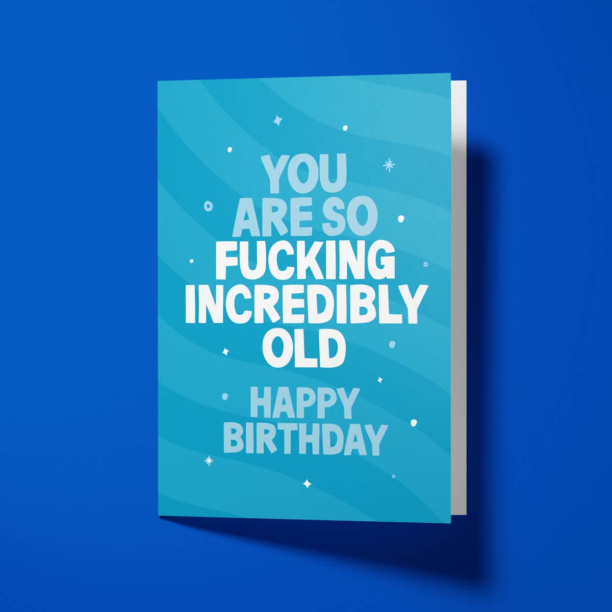 Funny birthday card for older people with white envelope, ready to send