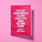 Rude birthday card displayed with white envelope, ready to send to a friend