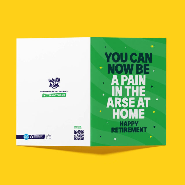 Rude Retirement Card - "Pain In The Arse At Home" Funny Retirement Card