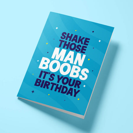 Close-up of the cheeky text on premium gloss card with vibrant blue design