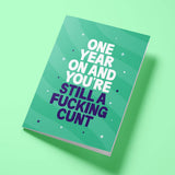 Close-up of the friendship humour text on premium gloss card with green design