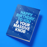 Close-up of the masculine humour text on premium gloss card with blue design